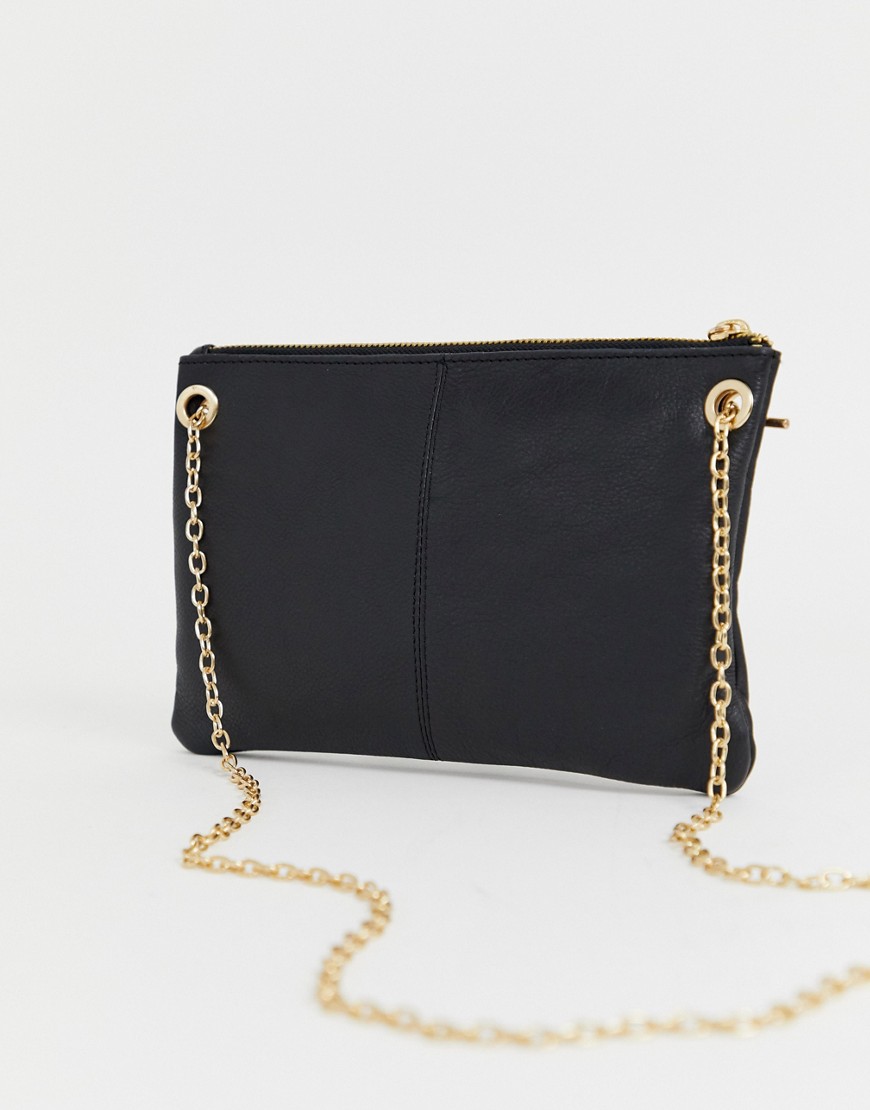 Oasis leather clutch bag with chain