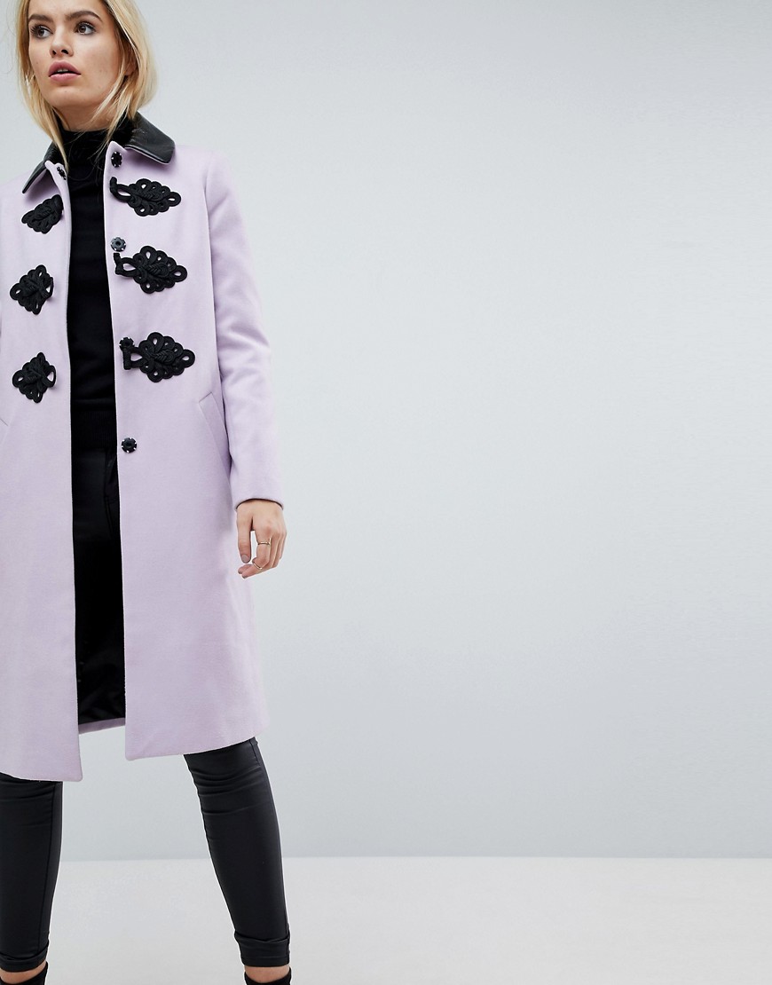 Облегающее пальто с контрастной отделкой ASOS - Розовый ASOS DESIGN 