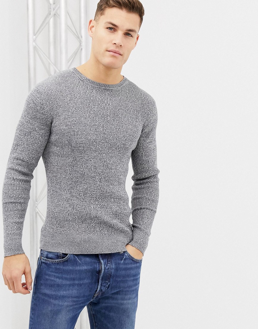 Brave Soul muscle fit roll neck stretch rib jumper in 100% cotton