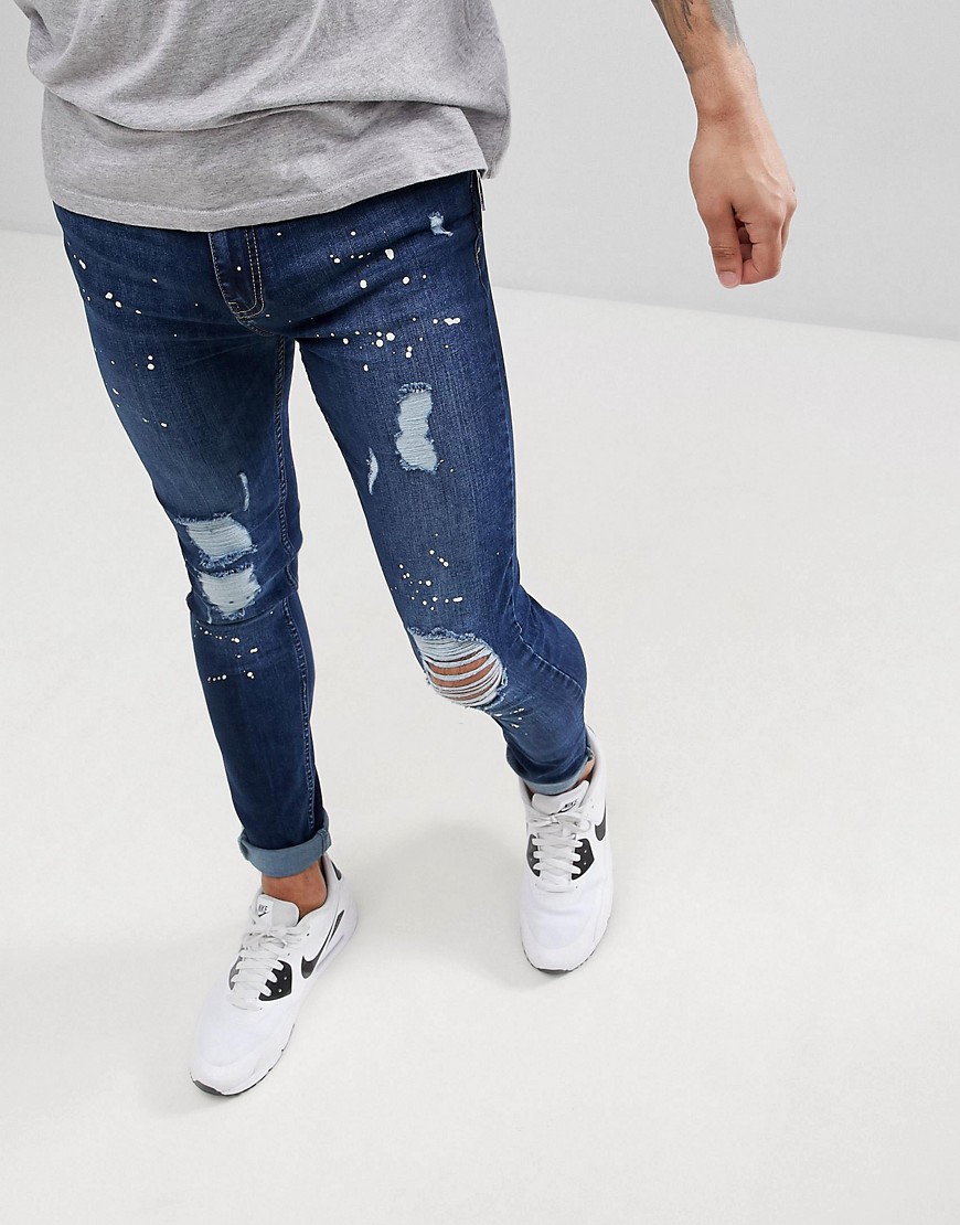 Brooklyn Supply Co Muscle Fit Jeans With Paint Splatters - Mid splatter