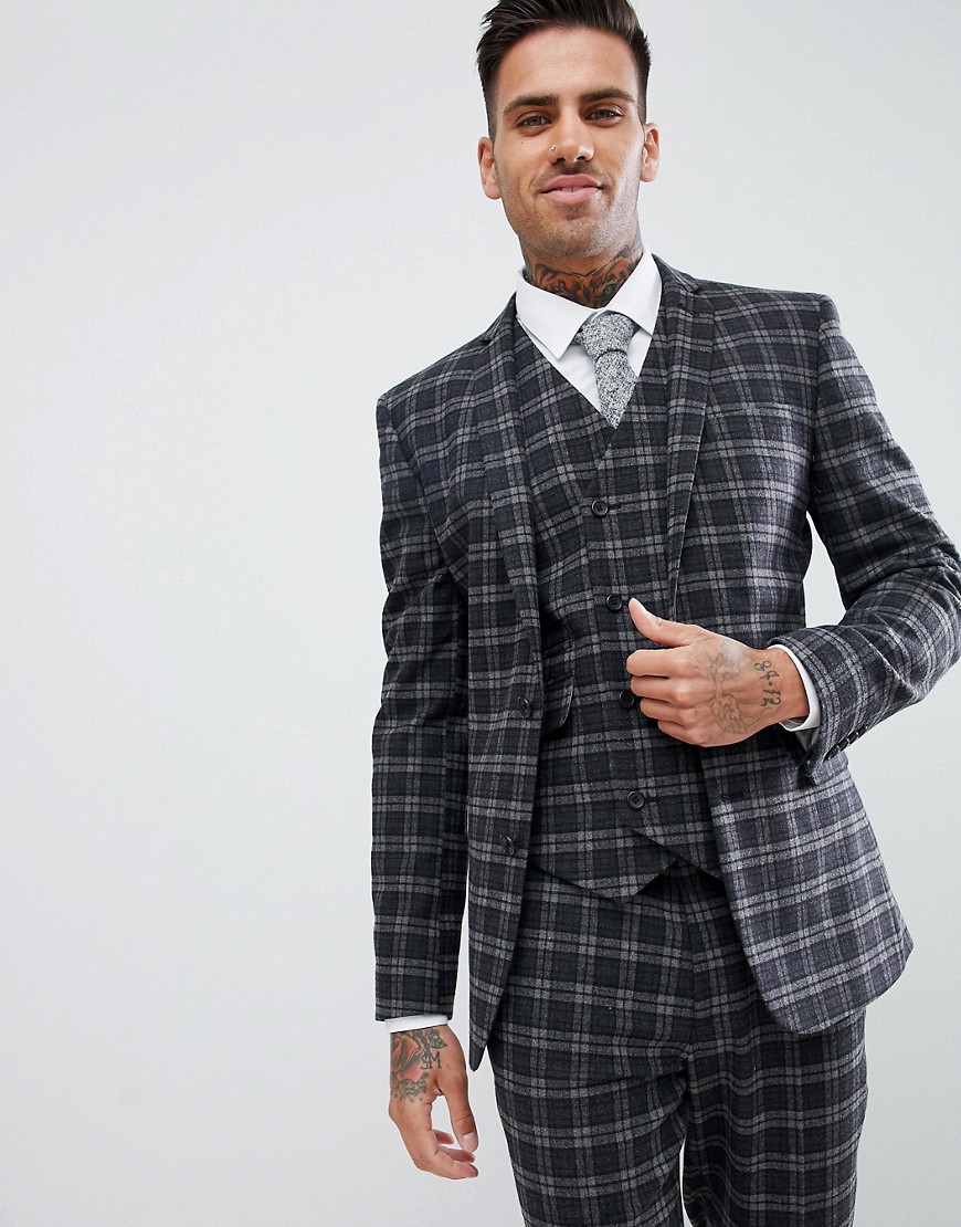 ASOS DESIGN super skinny suit jacket in tonal grey check