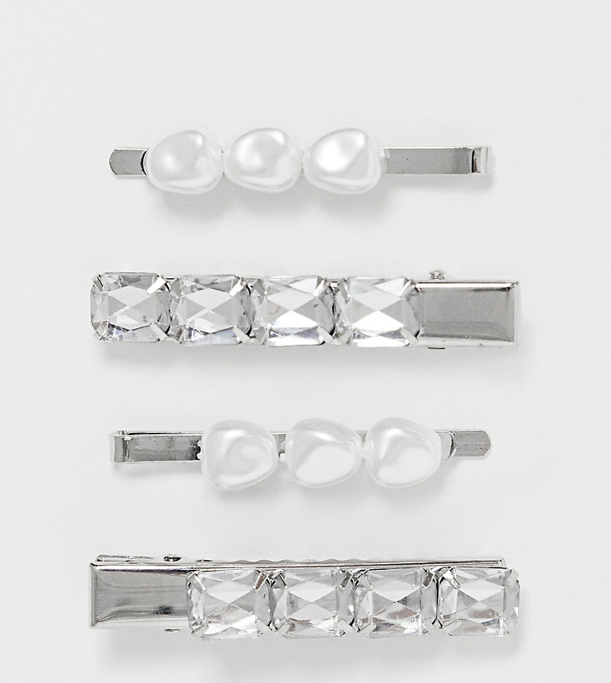 Liars & Lovers pearl and clear crystal 4 pack hair slides