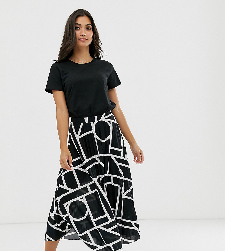 ASOS DESIGN Petite pleated midi skirt in abstract print
