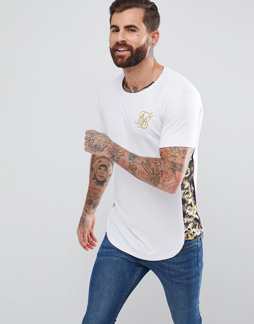 SikSilk Muscle T-Shirt In White With Baroque Panels