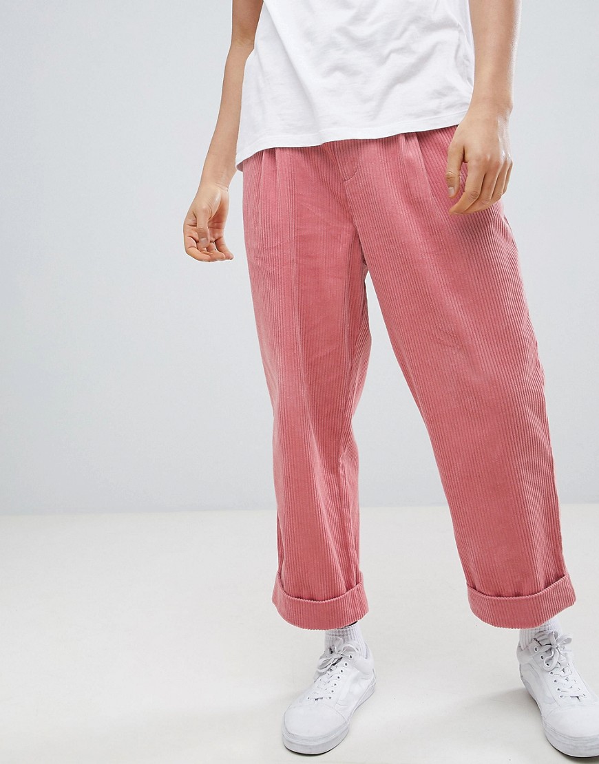 ASOS DESIGN Wide Balloon Trousers In Pink Cord With Pleats