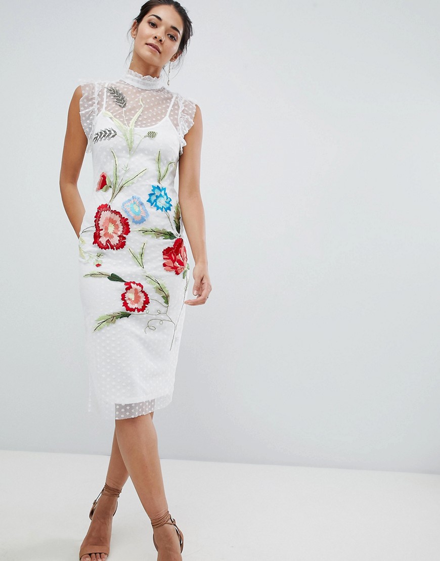 Hope & Ivy Floral Embroidery Midi Dress