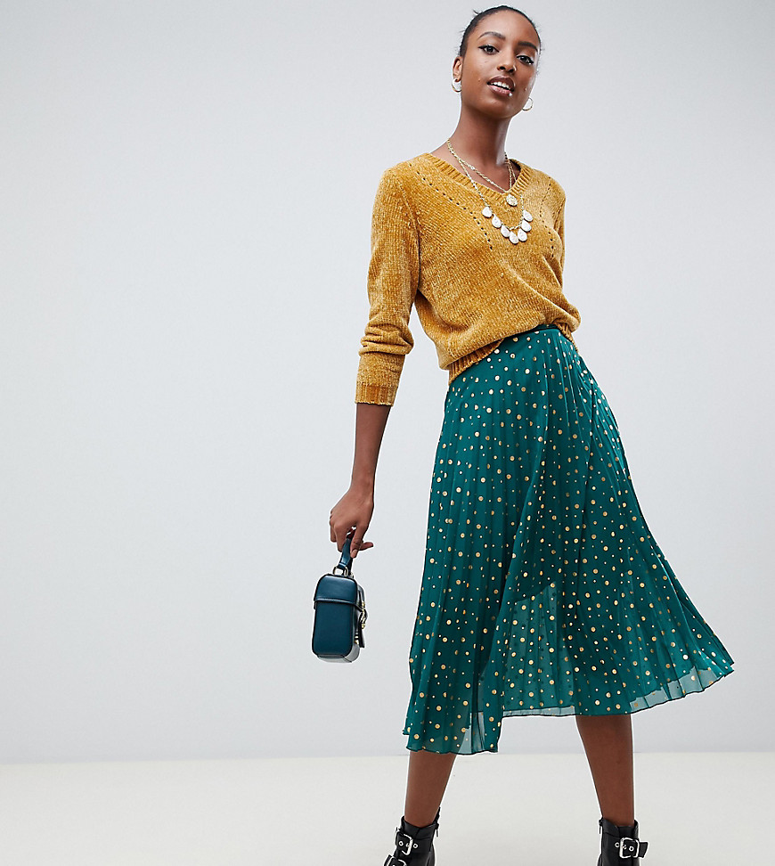 Glamorous Tall midi skirt in pleated spot print