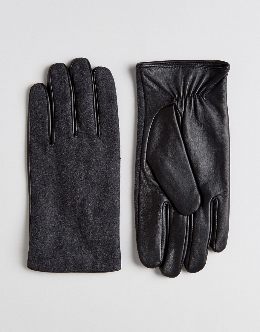 Серые перчатки из кожи и мельтона ASOS - Серый 