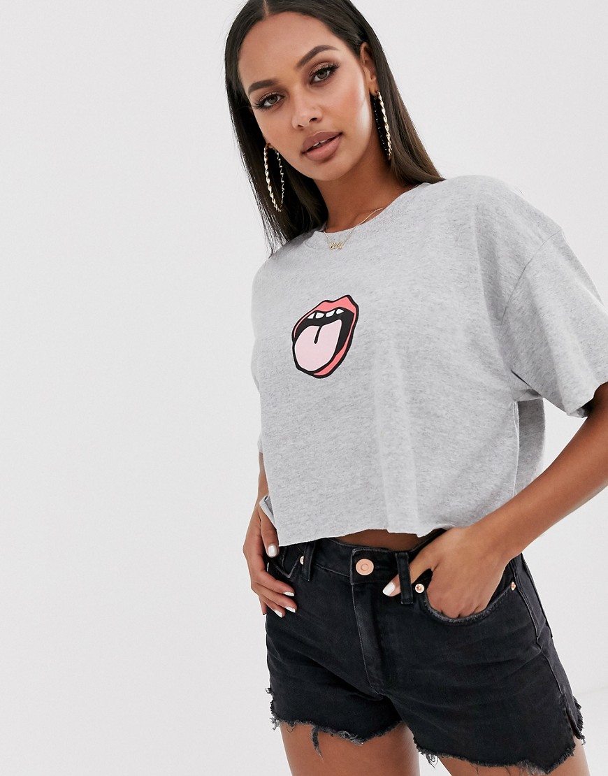 New Love Club mouth graphic cropped t-shirt