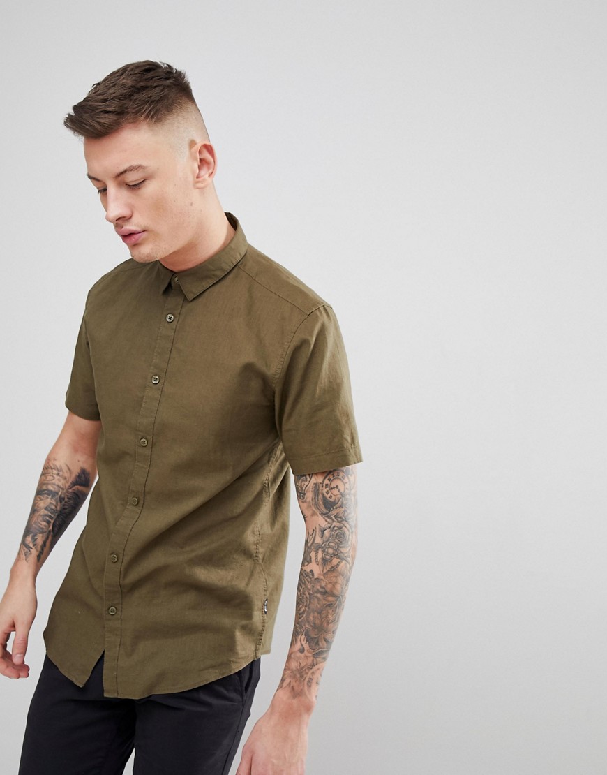 Only & Sons Short Sleeve Linen Shirt - Olive night