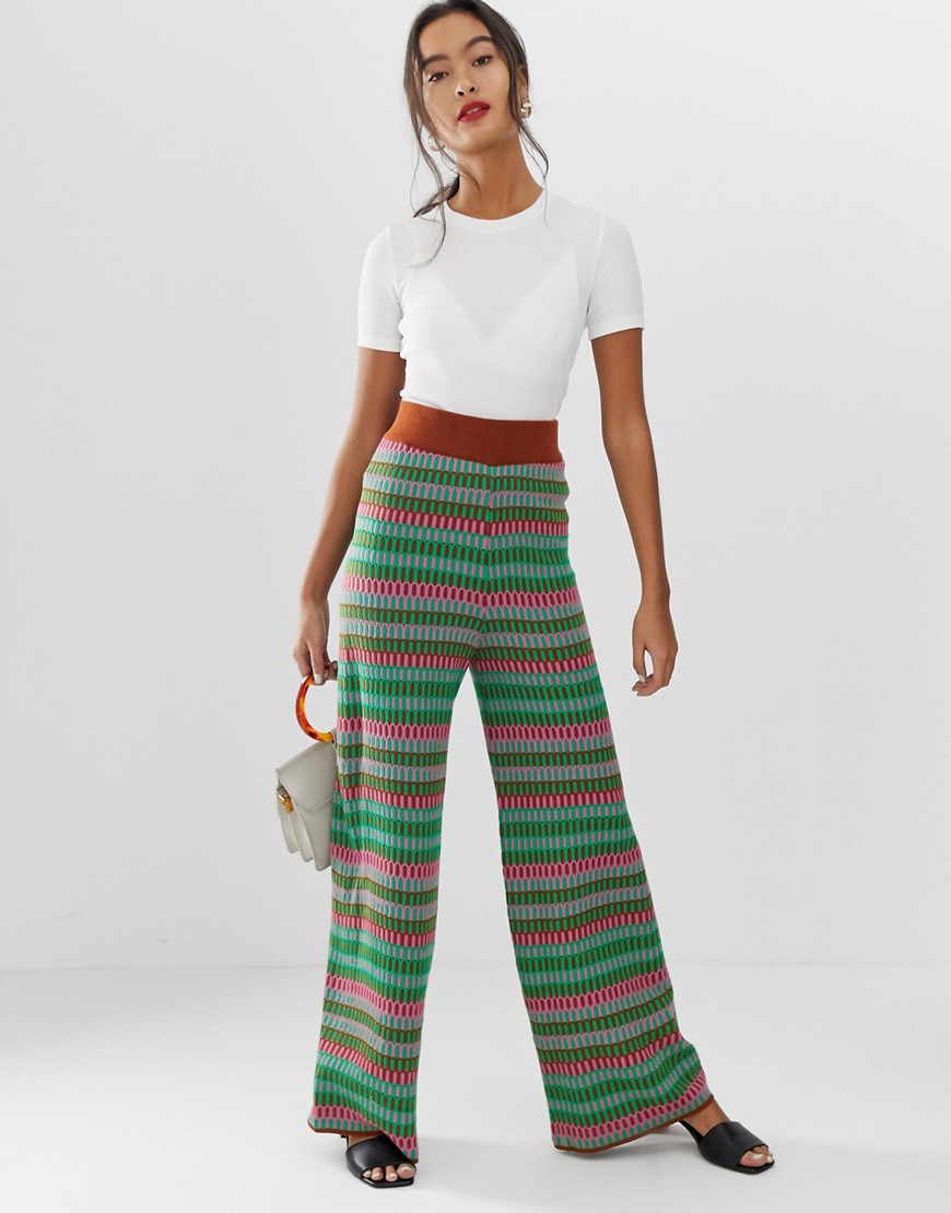Asos Design Two-piece Wide Leg Knitted Pants With Stitch Detail-multi ...