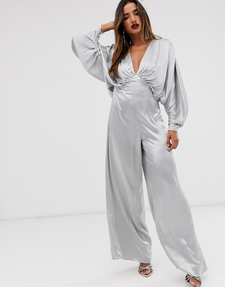 ASOS EDITION ruched batwing satin jumpsuit