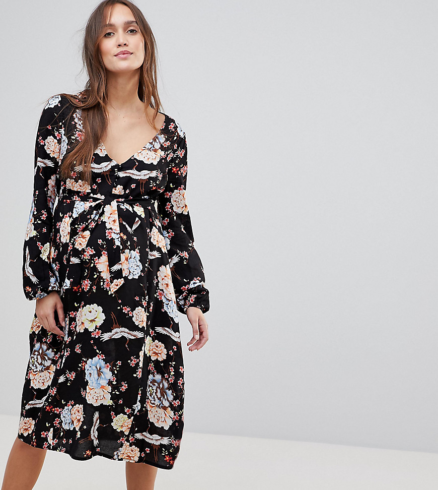New Look Maternity Floral Button Midi Dress