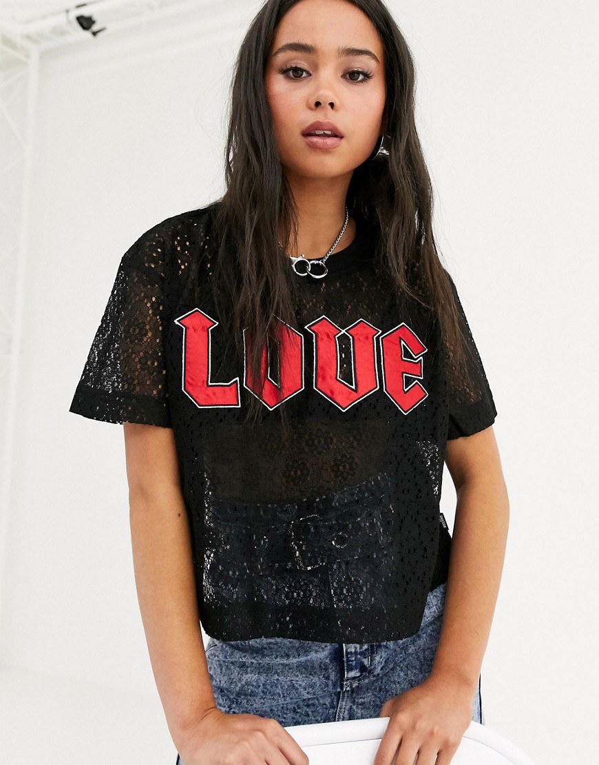 Love Moschino love print lace t-shirt