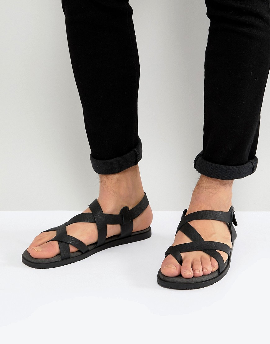 Zign Leather Sandals In Black With Strap Detail - Black