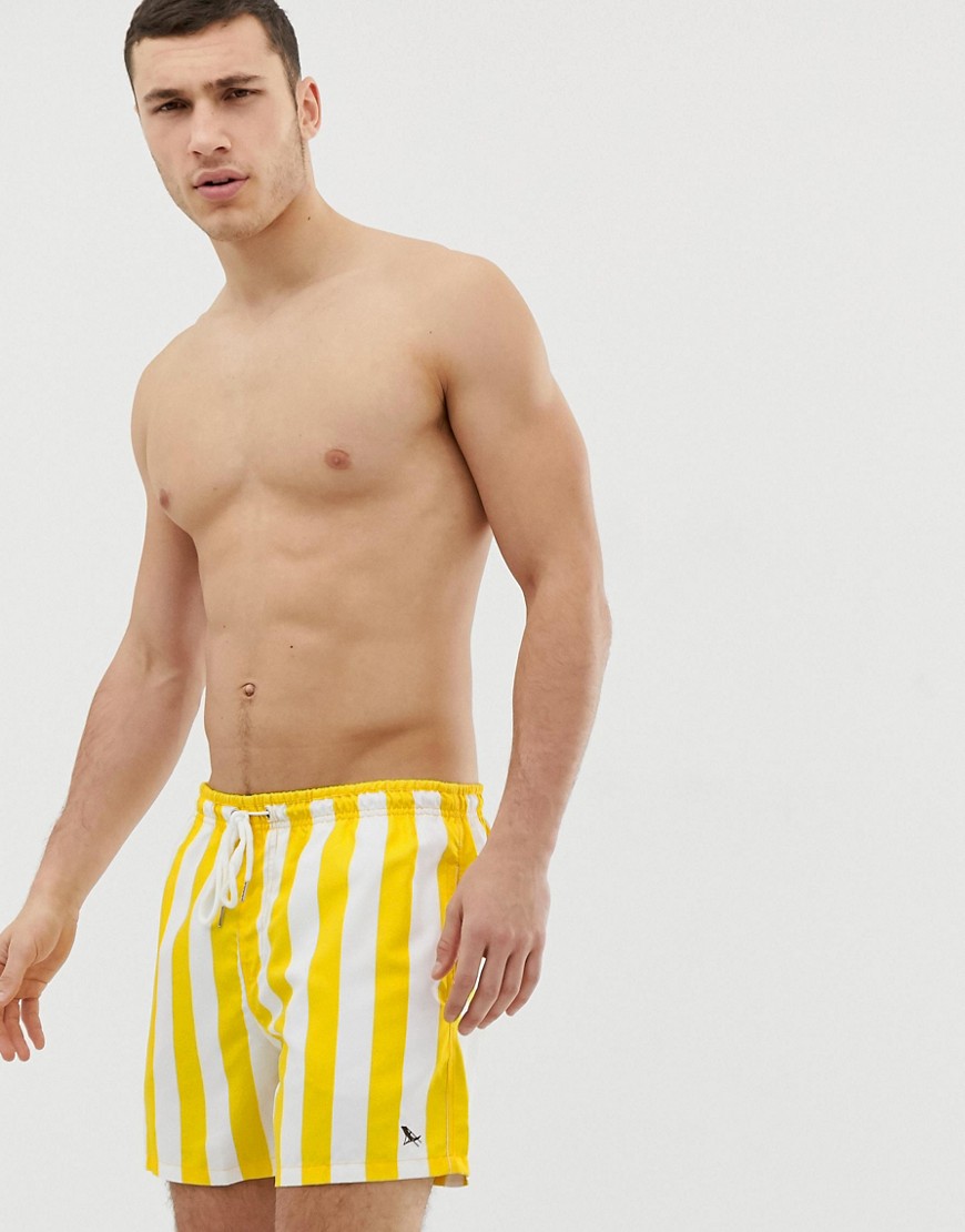Dock & Bay recycled stripe swim shorts in yellow