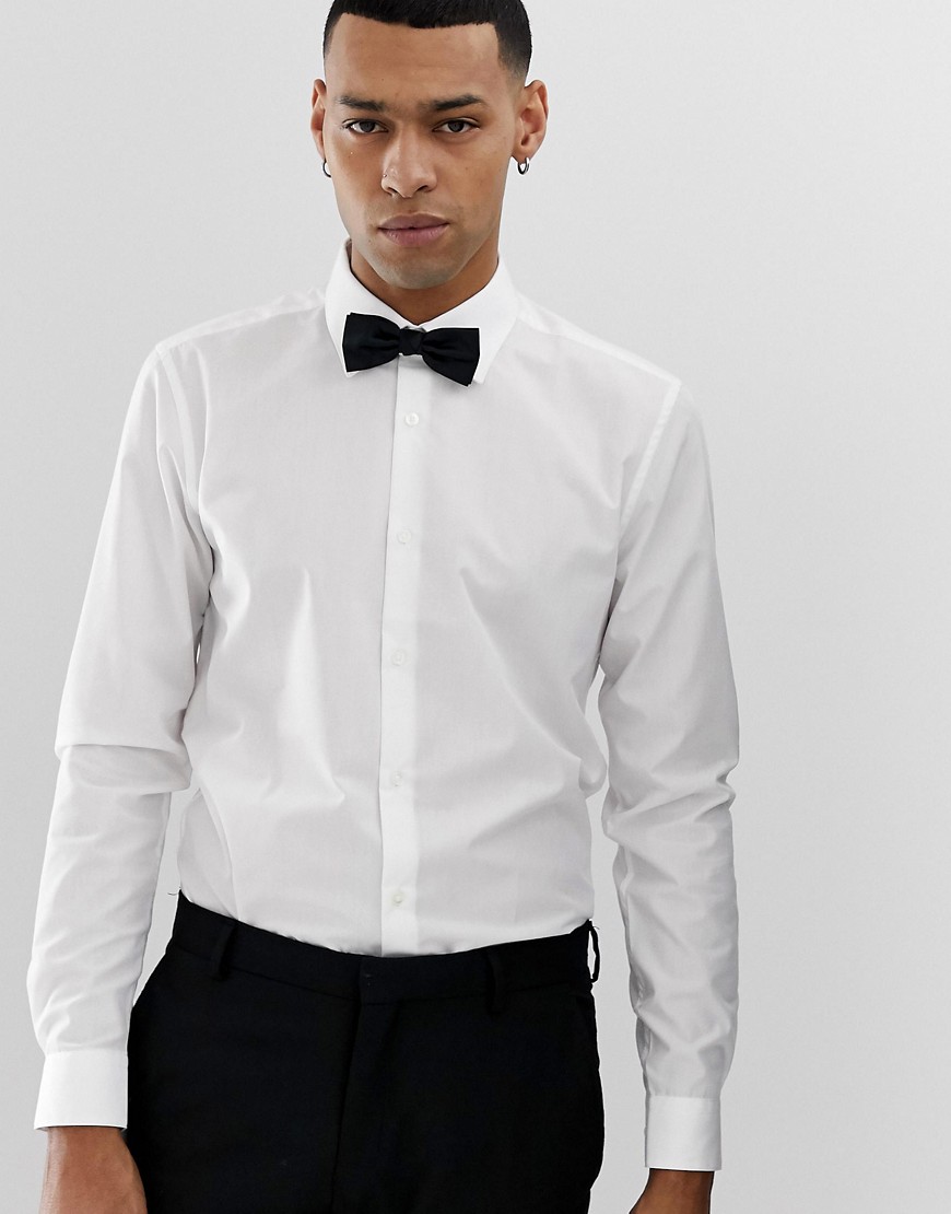 Burton Menswear slim fit shirt with bow tie in white