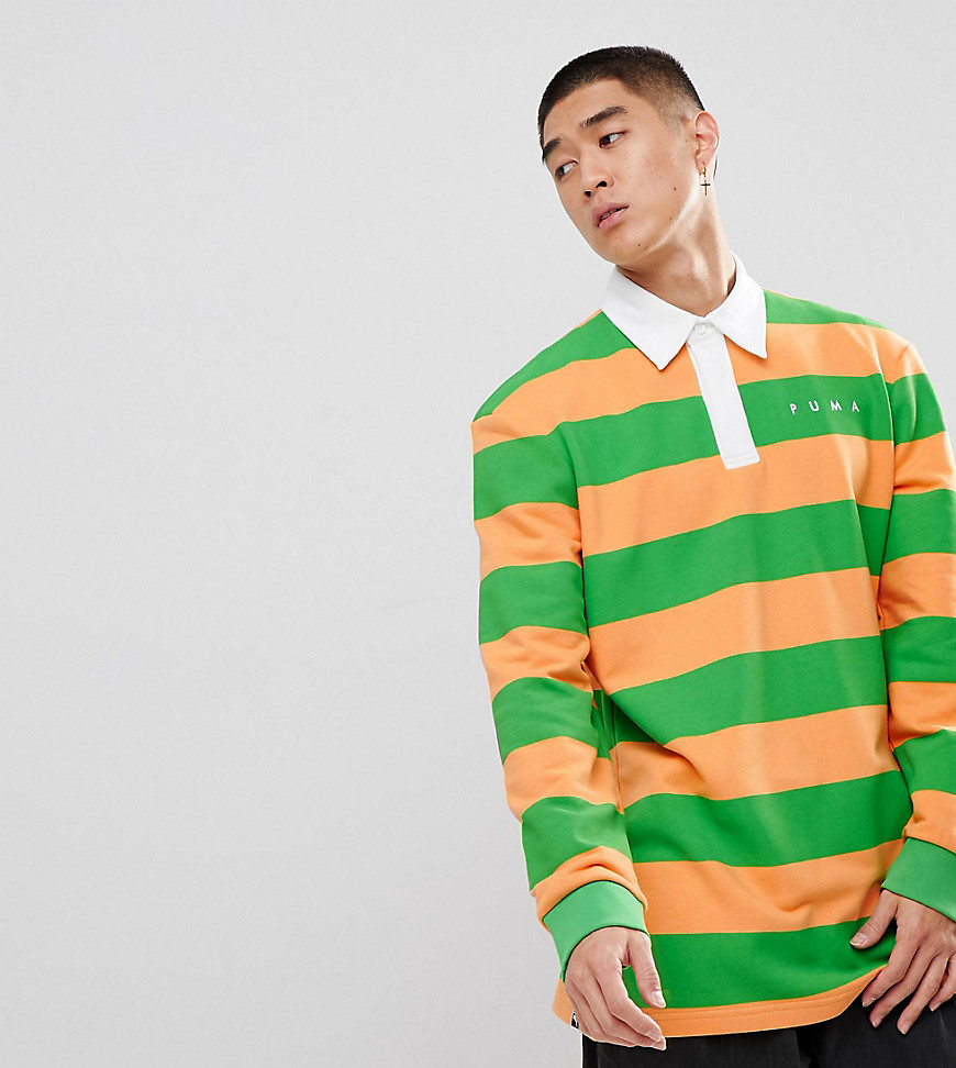 Puma striped rugby shirt in orange Exclusive at ASOS