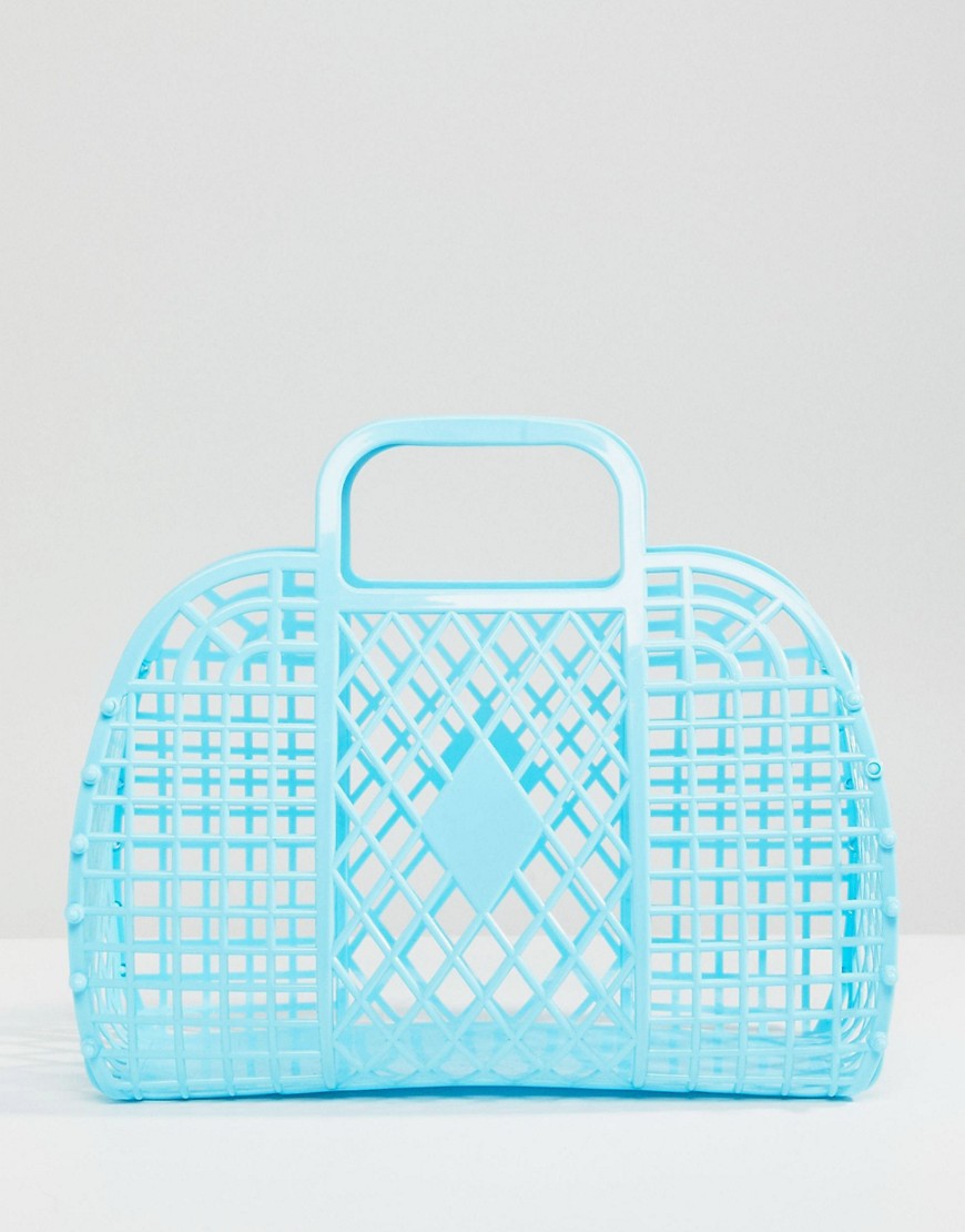 Monki plastic basket bag in blue