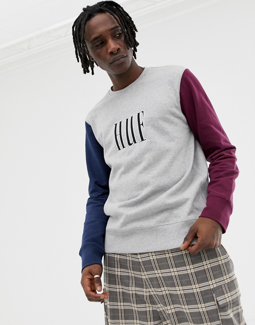 HUF Crevasse Embroidered Logo Contrast Sweatshirt In Grey
