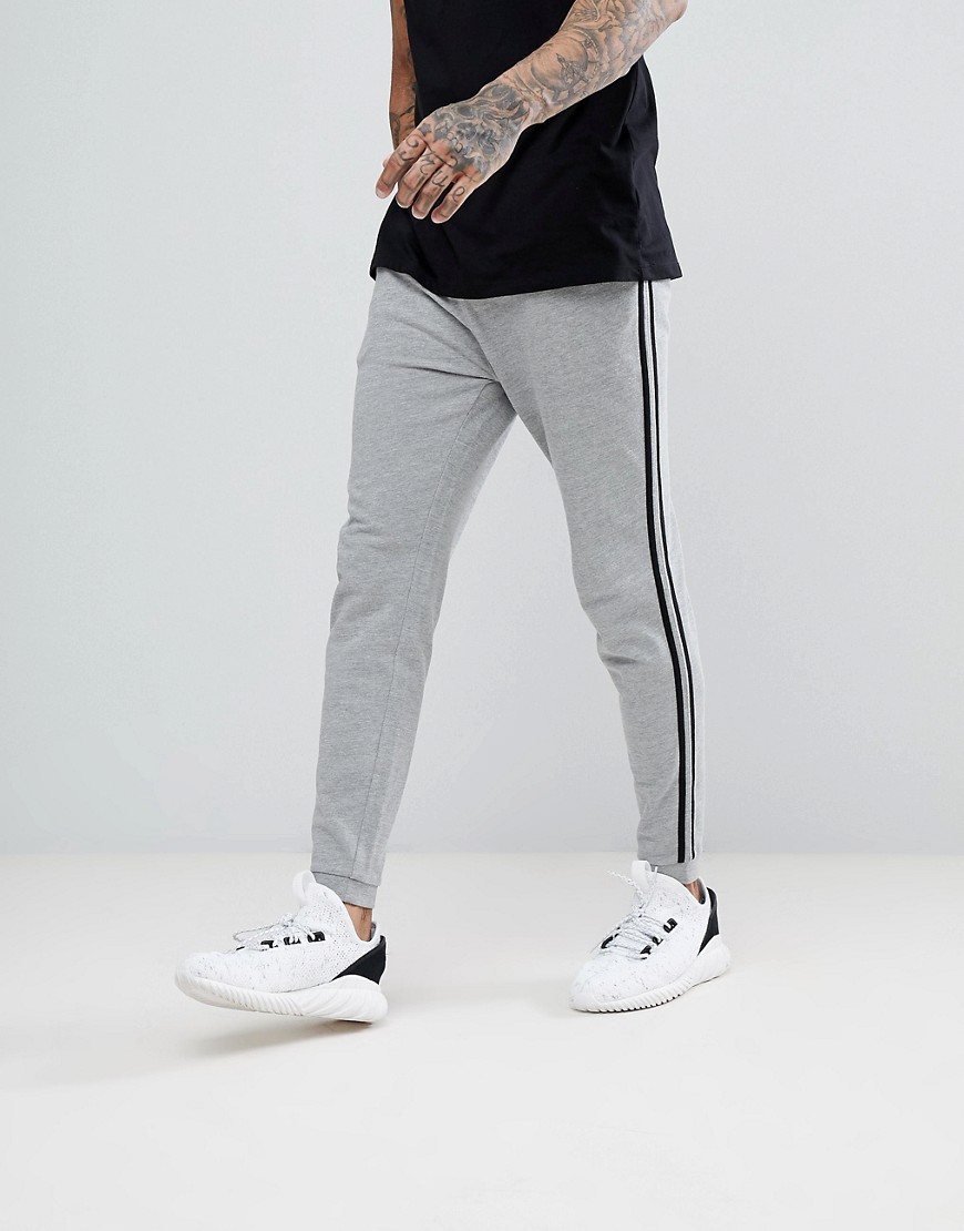 ASOS Skinny Joggers With Side Stripe In Grey Marl - Grey marl/black