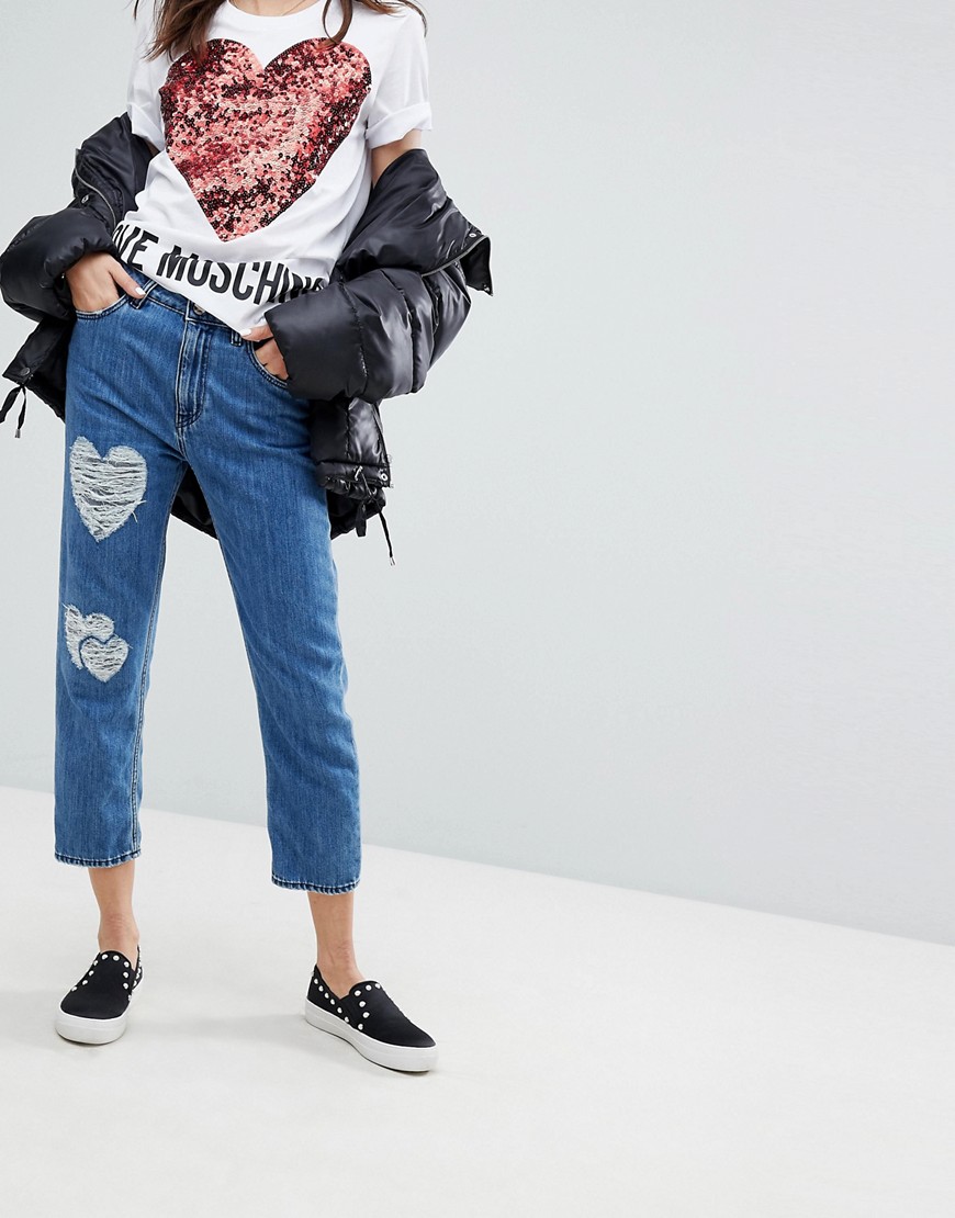 Love Moschino Distressed Mom Jeans - Blue