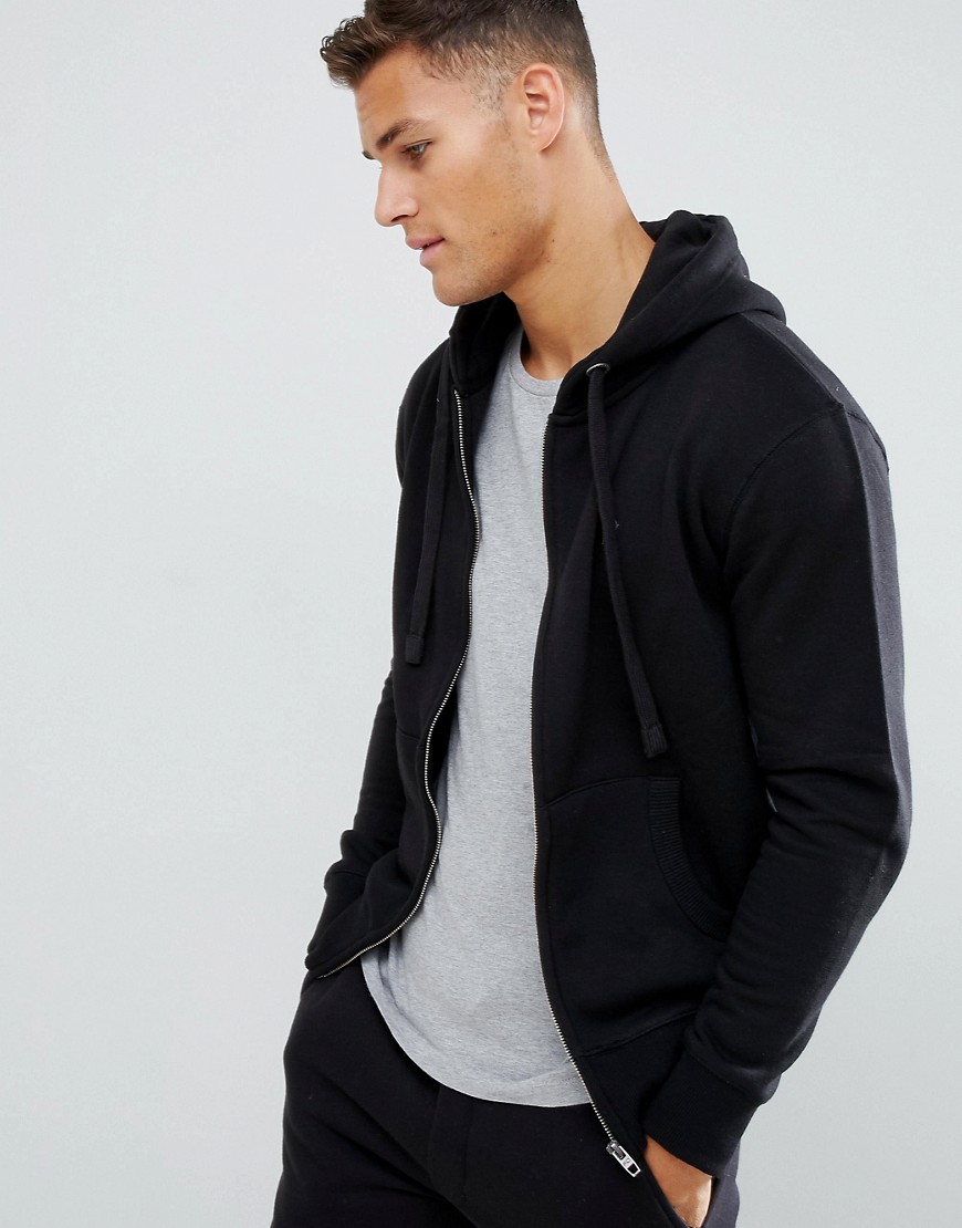 French Connection Essentials zip through hoodie with logo in black
