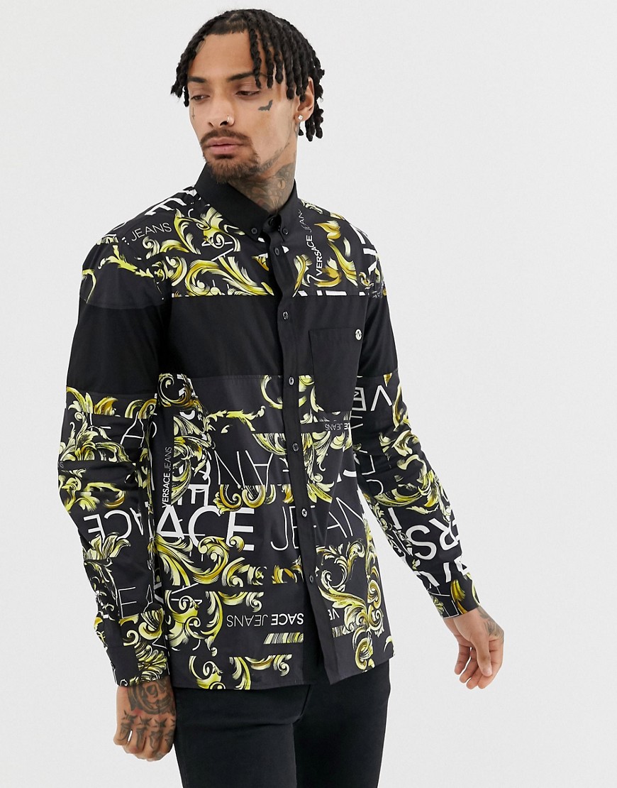 Versace Jeans slim shirt in black with all over logo print