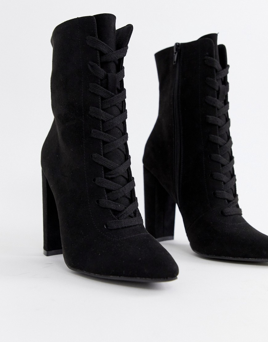 Asos Design Elicia Lace Up Heeled Boots-black