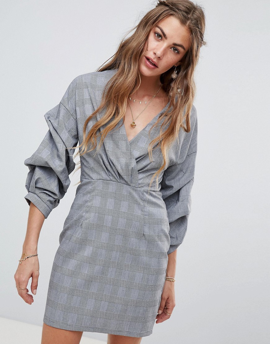 Love & Other Things V Neck Ruched Sleeve Dress