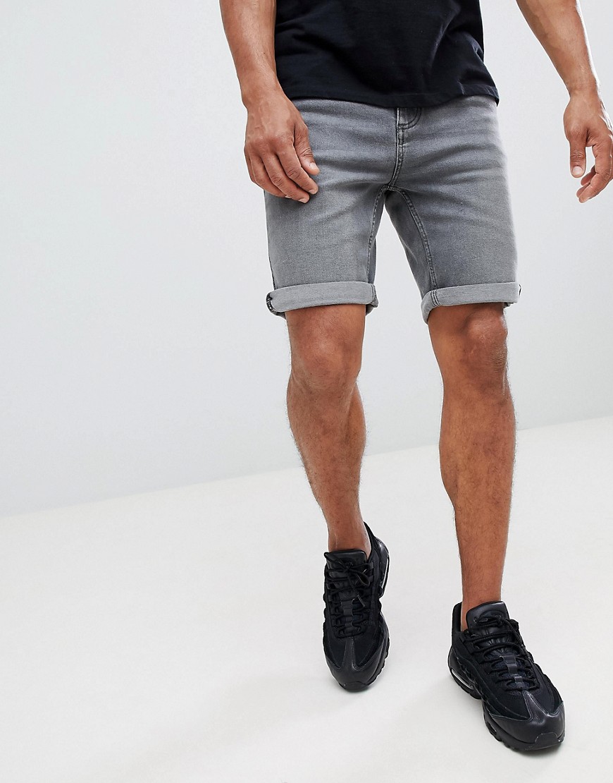Mango Man Denim Shorts In Grey - Tejano gris oscuro