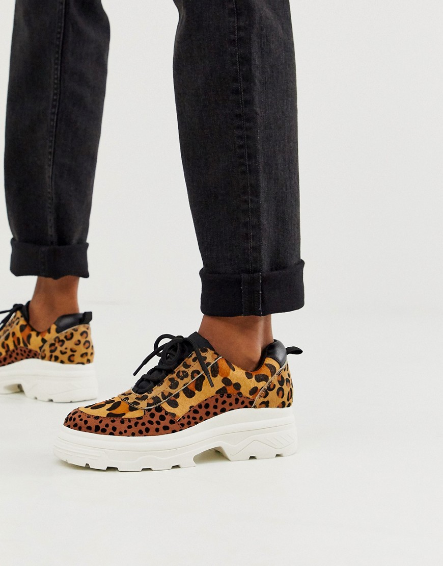 ASOS DESIGN Defence premium leather chunky trainers in leopard mix