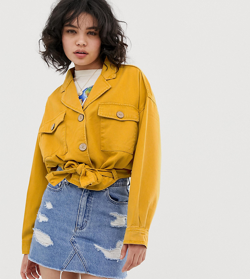 Pull&Bear cropped utility shacket in mustard