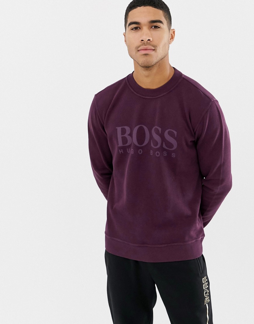 BOSS weave large logo crew neck sweat in purple