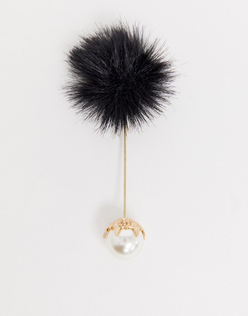 Devils Advocate faux fur lapel pin with pearl end
