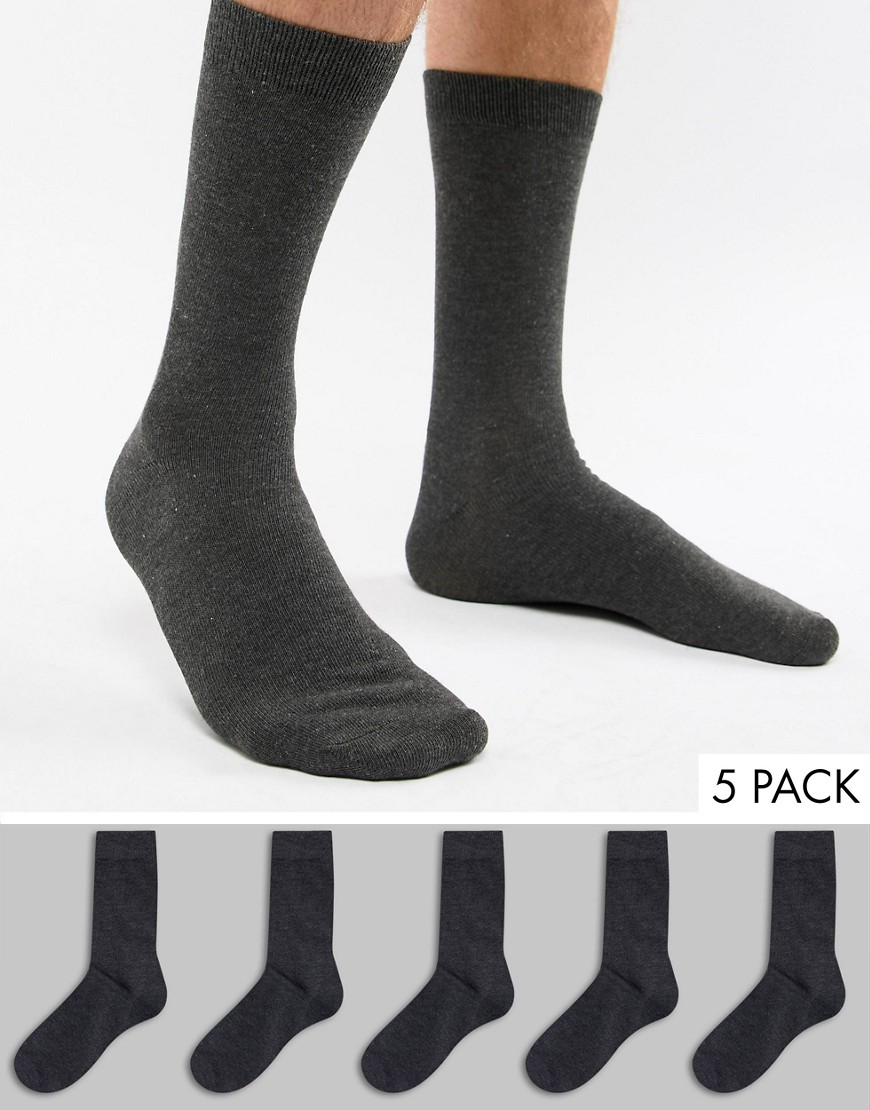 Brave Soul 5 Pack Charcoal Socks - Grey