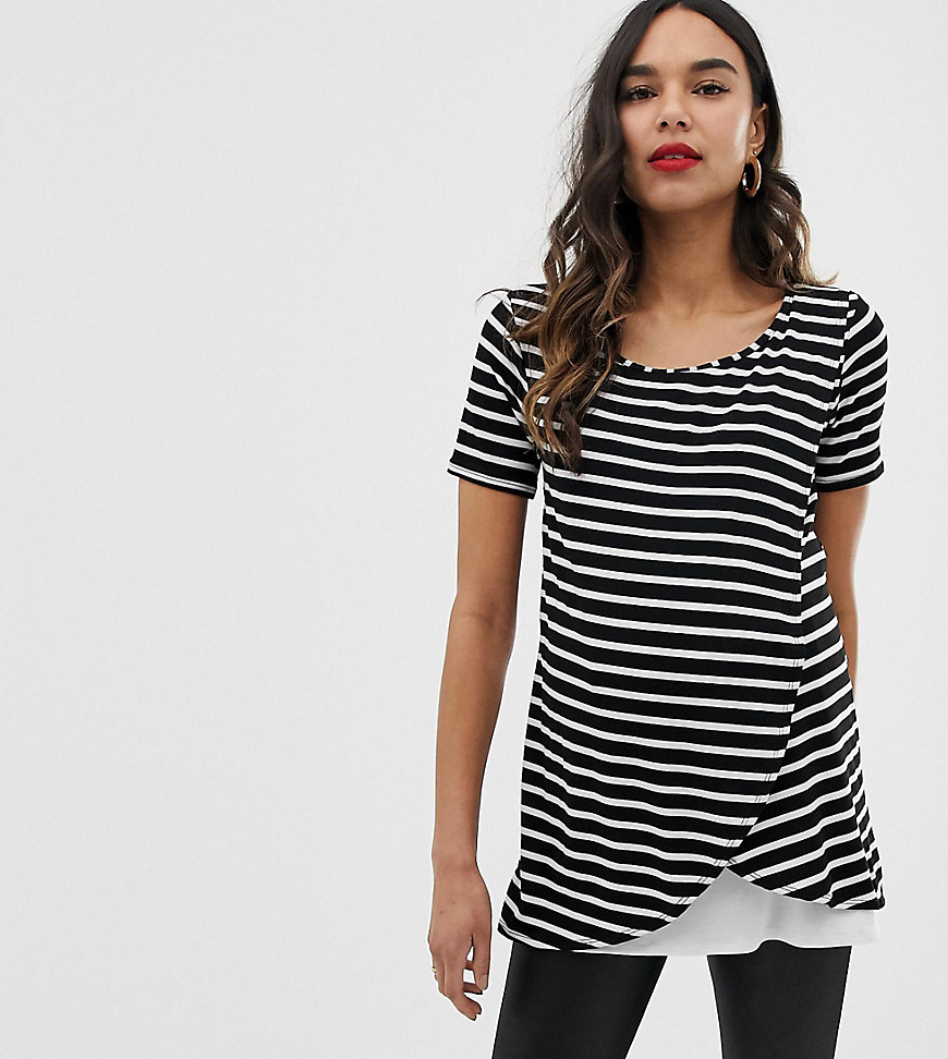 Bluebelle Maternity striped wrap over top with short sleeve in black and white