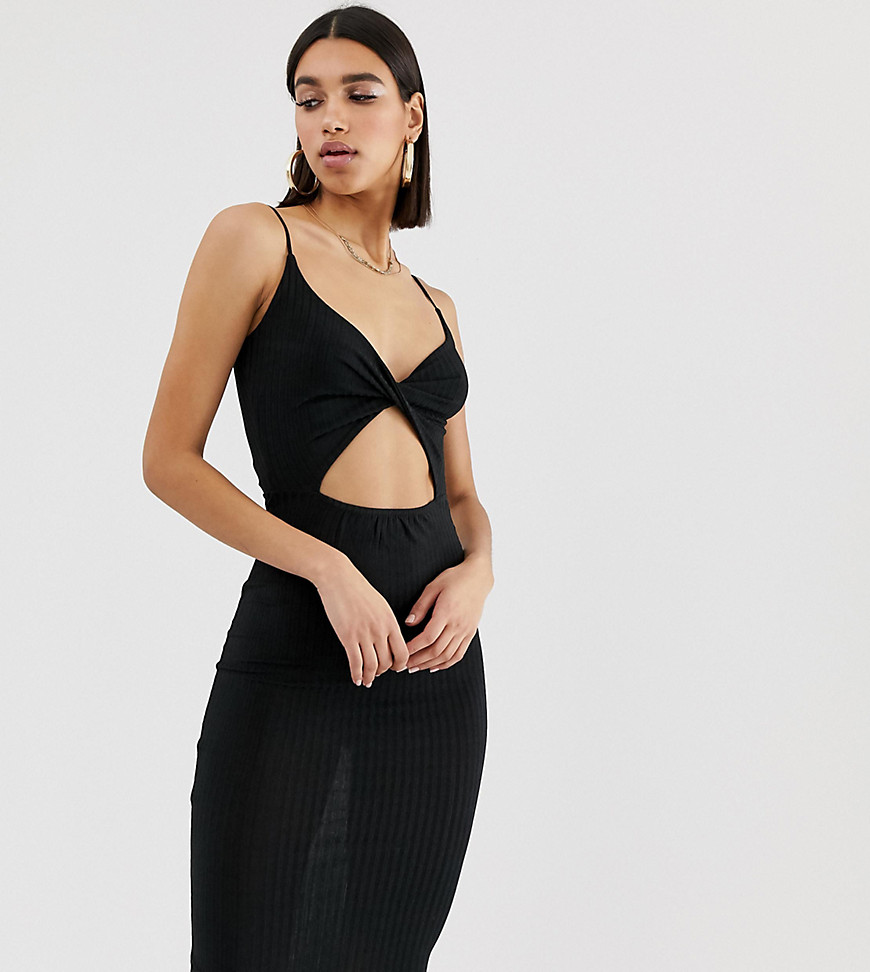 Missguided midi dress with cut out in black