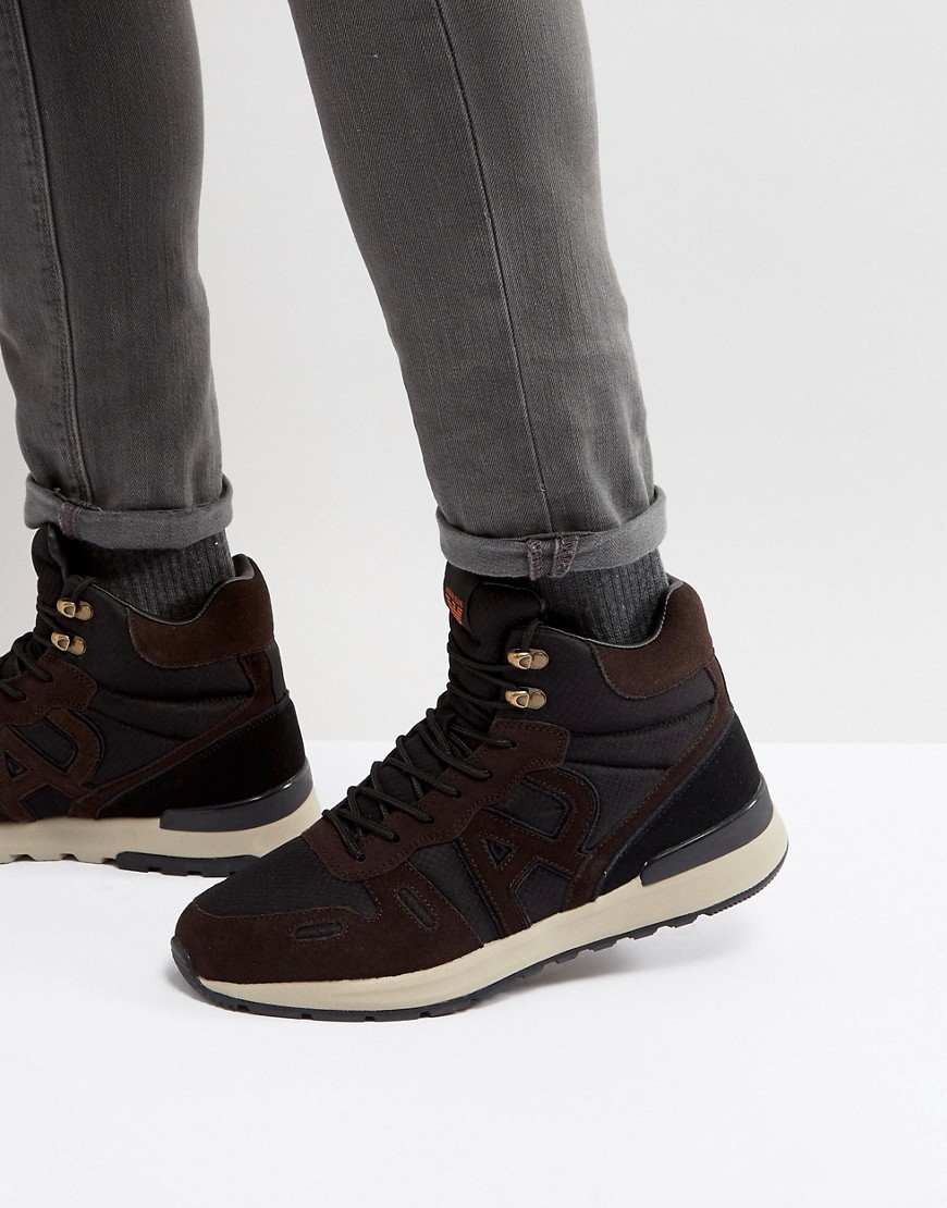 Armani Jeans Logo Lace Up Boots in Brown/Black - Black.brown