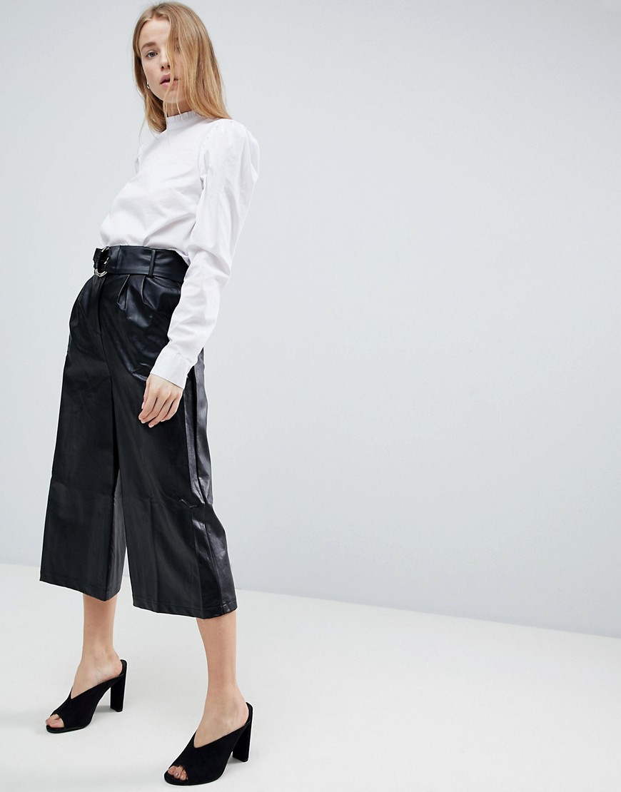 Girls On Film Faux Leather Culottes - Black