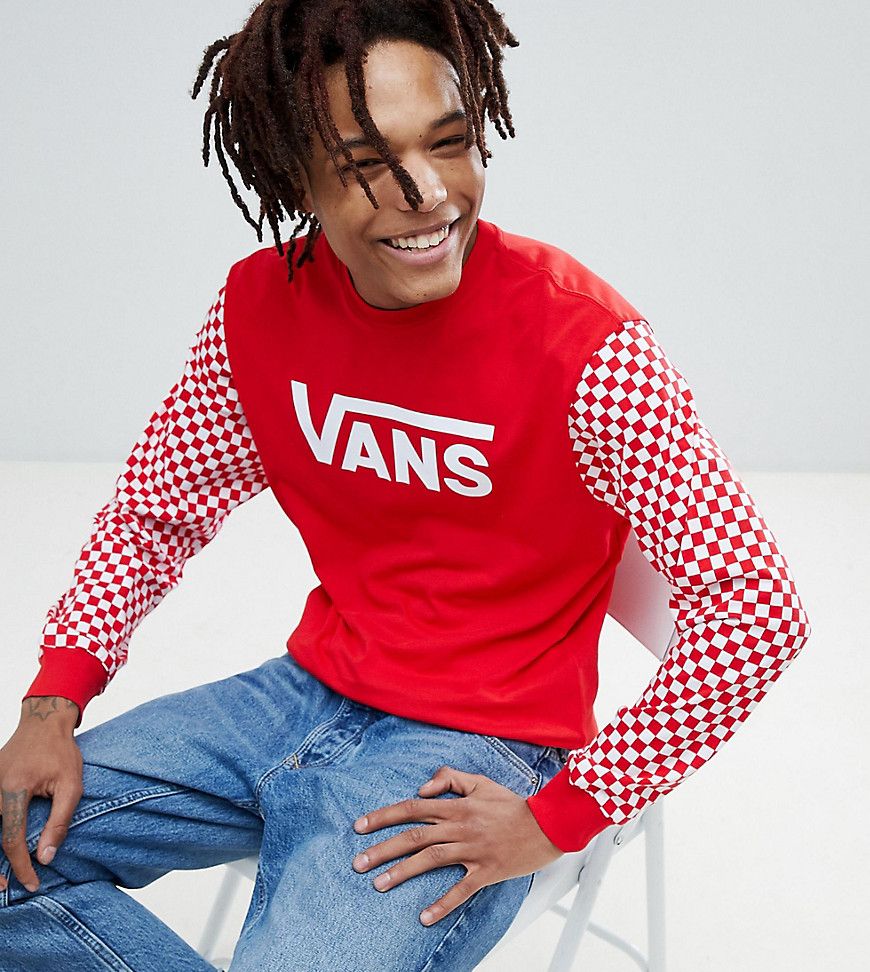 Vans heritage long sleeve top with checkerboard sleeve Exclusive at ASOS - Red