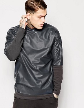 ASOS Oversized Longline Sweatshirt With Faux Leather Double Layer