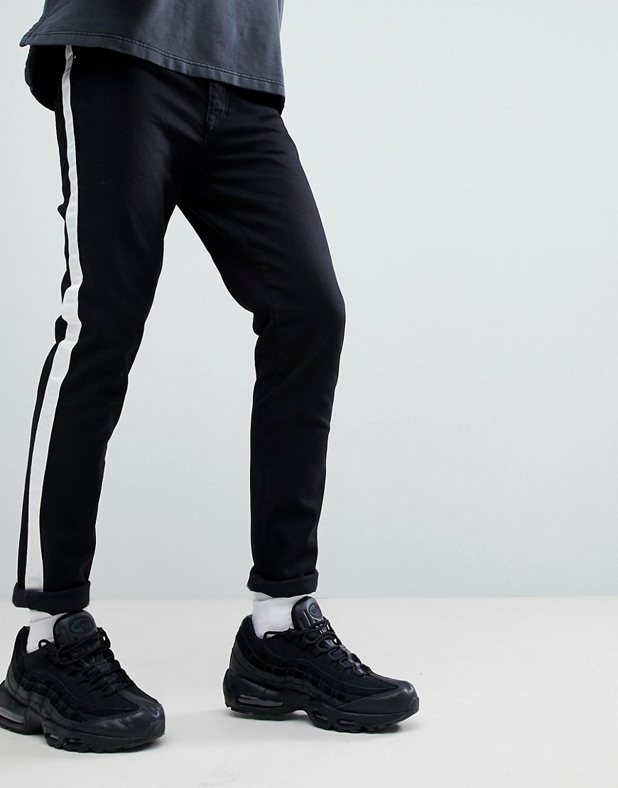 Criminal Damage Skinny Jeans In Black With Taping - Black