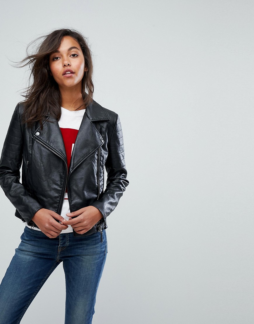 Tommy Jeans Leather Look Jacket - Black