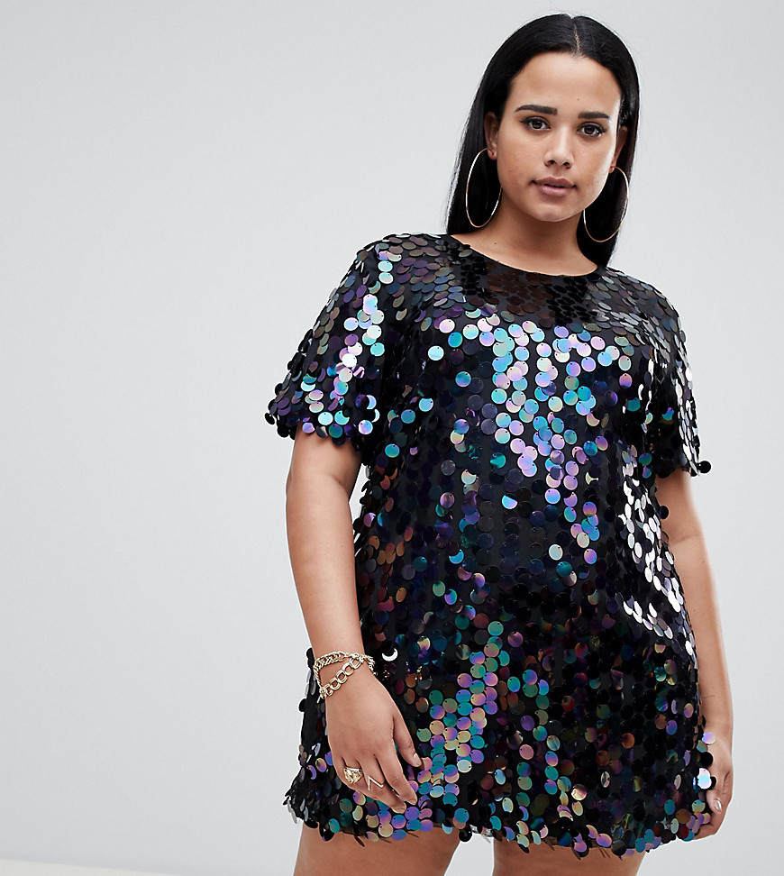 Missguided Plus sequin t-shirt dress in multi