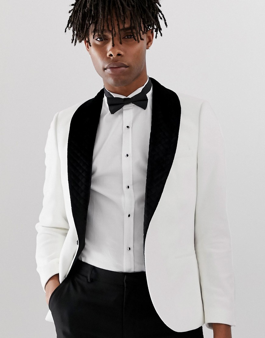 Twisted Tailor blazer in white velvet with wide lapel