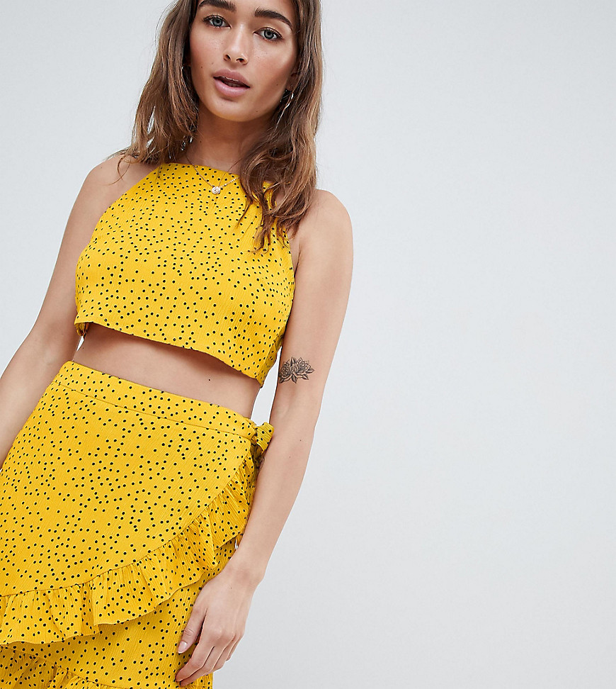 Glamorous Petite High Neck Crop Top With Tie Back In Ditsy Spot Co-Ord