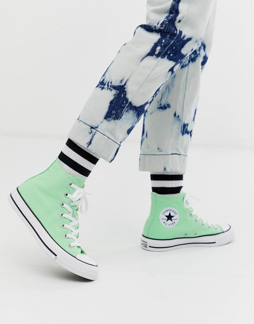 Converse chuck taylor all star hi washed fluro green trainers