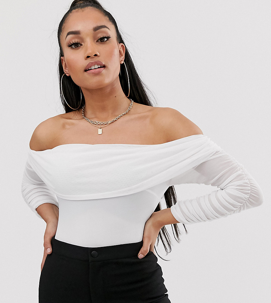 Club L London Petite off shoulder ruched body in white