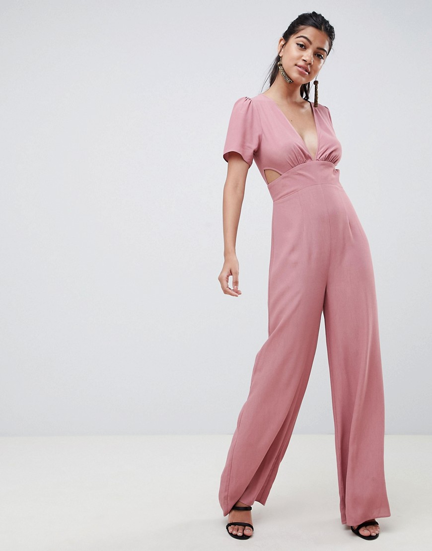 ASOS DESIGN tea jumpsuit with cut out detail and wide leg